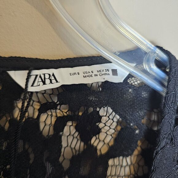 ZARA WOMAN BLACK COMBINATION LACE MIDI DRESS LONG SLEEVE SIZE S SEXY ROMANTIC - Picture 3 of 13